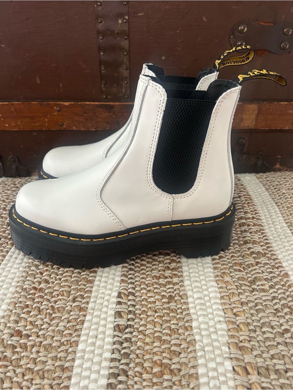 Dr. Martens White Chelsea Platform Booties with Black Elastic